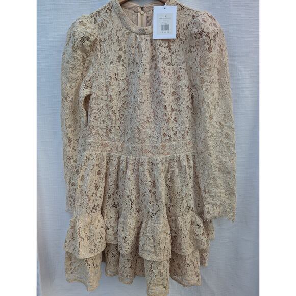 Rachel Parcell Women's Metallic Lace Mini Dress Sz 8 Gold Long Sleeve Feminine - Picture 3 of 7
